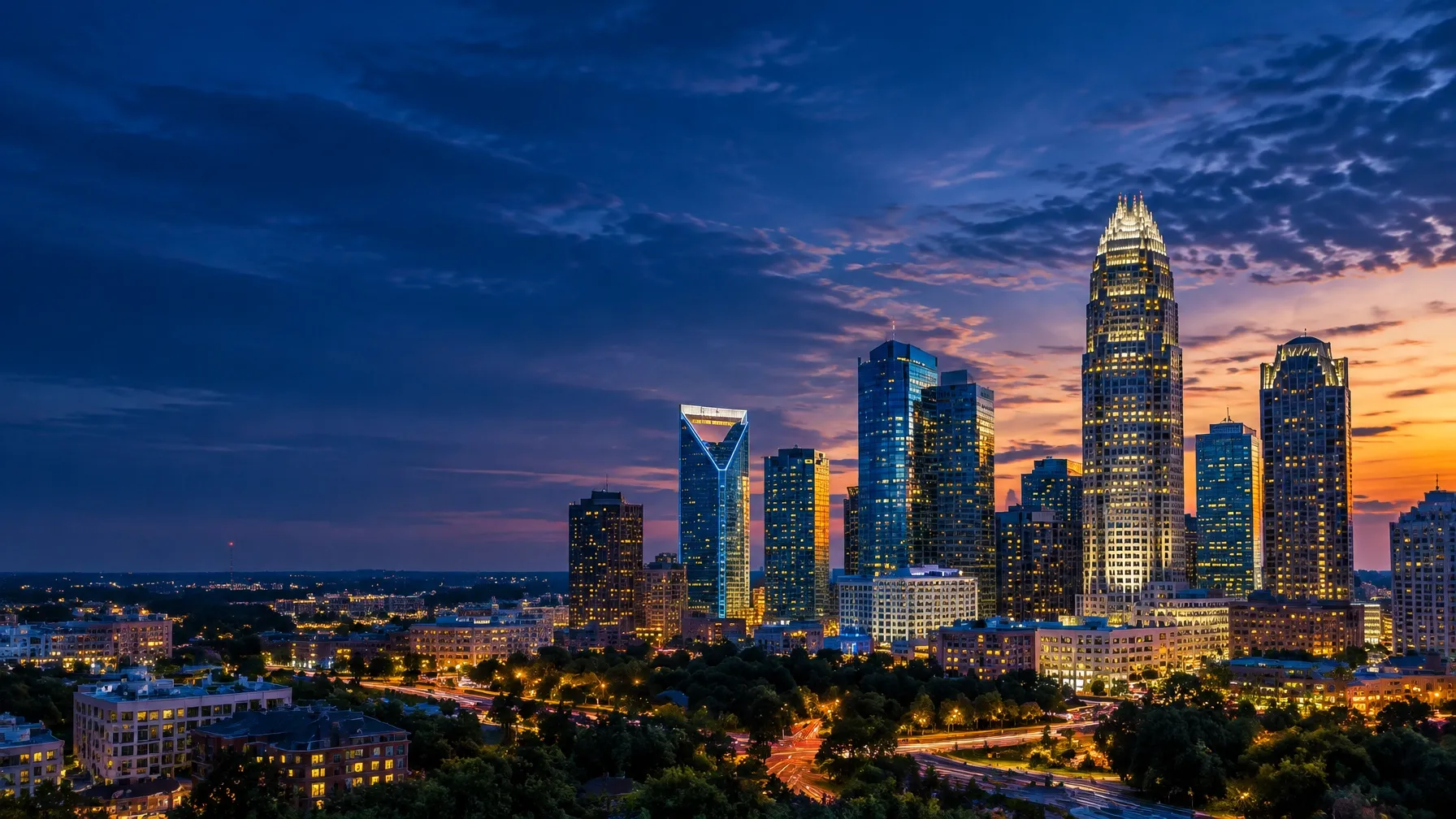 Charlotte, North Carolina skyline at blue hour